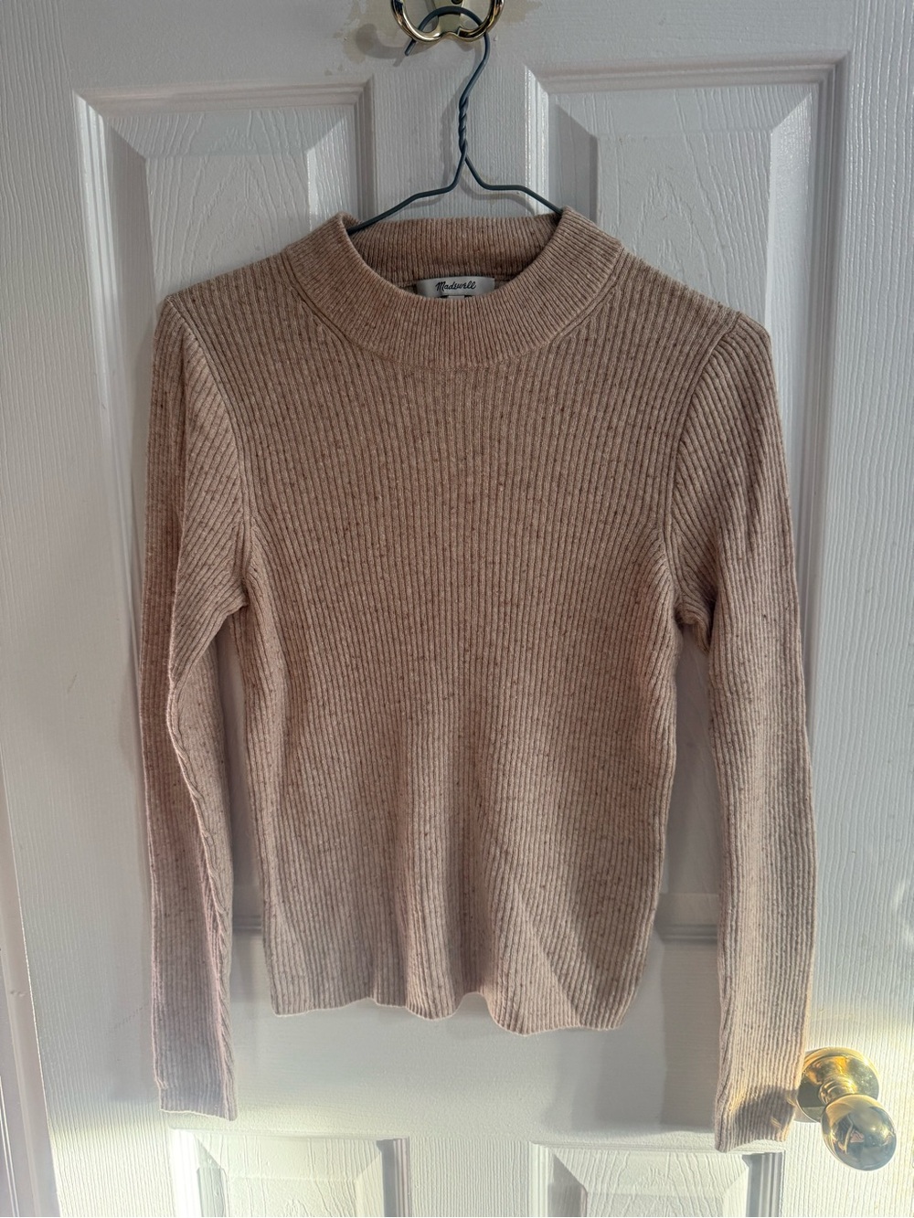 Madewell Light Beige Ribbed Mock Neck Sweater
